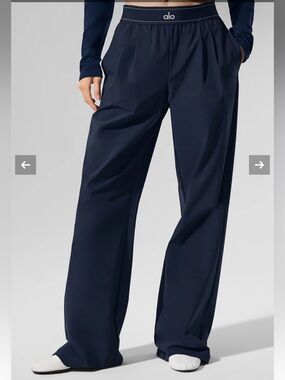 ALO Yoga Suit Up Trouser Regular Navy Wide-Leg Lounge Pants with Elastic Waist S